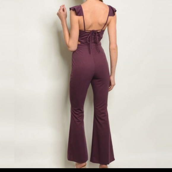 Eggplant Sleeveless Ruffled Jumpsuit - Picture 2 of 2